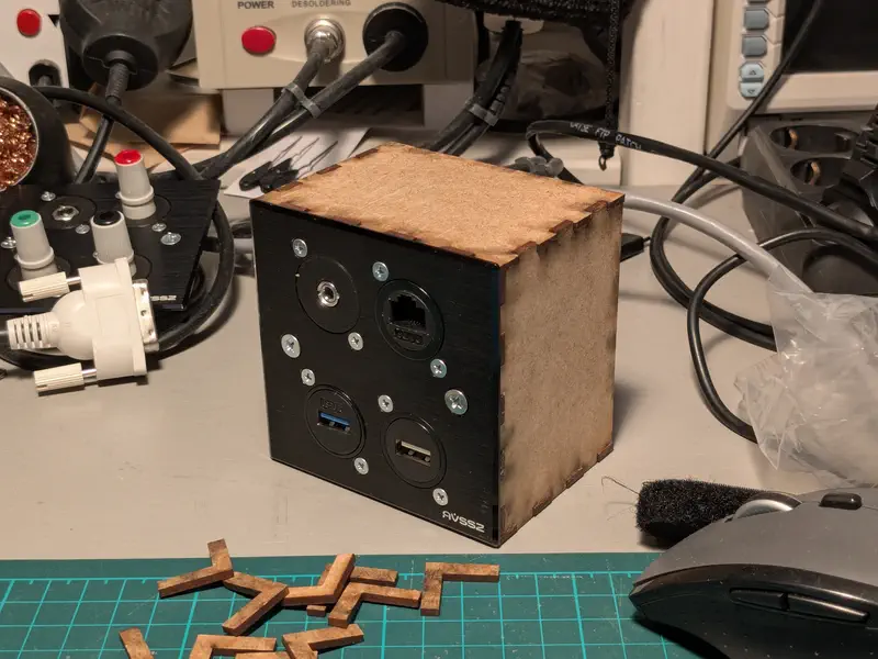 The assembled patch panel box.